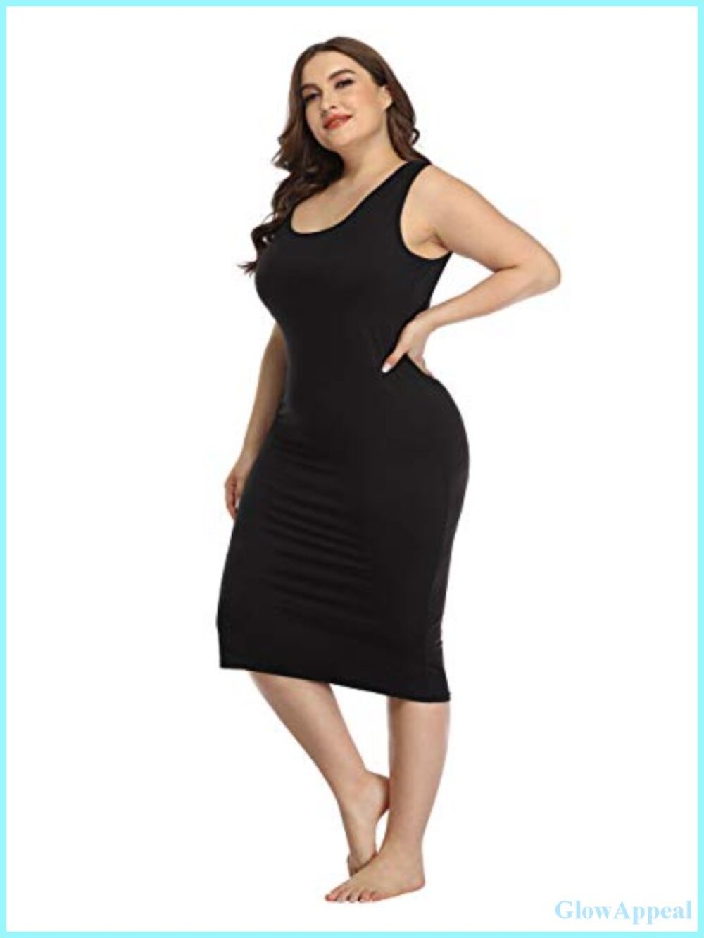 Plus Size Bodycon Midi Dress Casual Fitted Jersey Tank Sundress Sleeveless